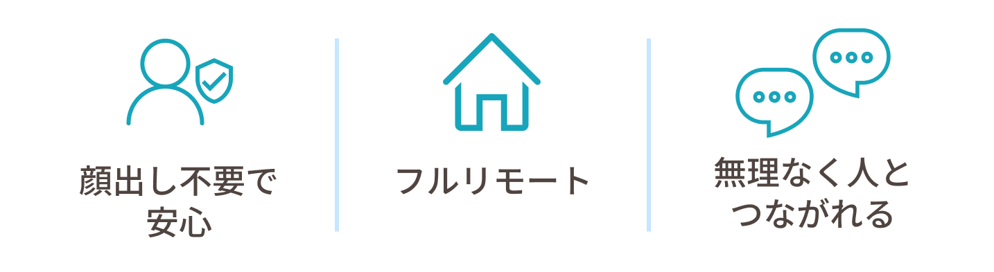 顔出し不要で安心・自宅から参加できる・無理なく人とつながれる